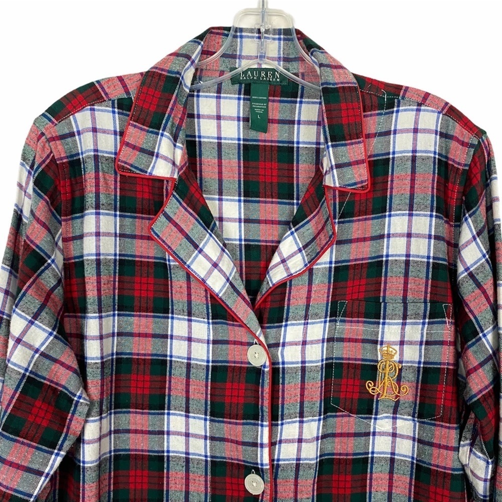 Lauren Ralph Lauren Plaid Pajama Top Red Size L - Picture 2 of 8